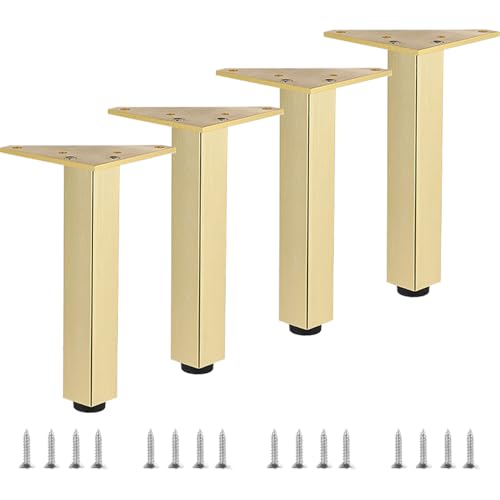Sofafüße Gold, Möbelfüße Metall Möbelfüße Verstellbar Tischbeine Esstisch Sofafuss Höhe: 6-40cm Aluminiumlegierung Sofasbeine mit Schrauben 4 Stück Belastbar bis 300 kg für Bankbeine Couch 15cm/6" von ZestomZ