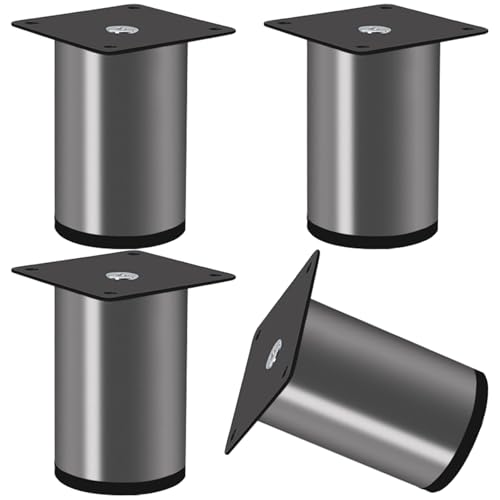 Tischbeine Edelstahl, Tischbeine Couchtisch 4 Stück Tischfüße Metall Schwarze Perle Möbelfüße Rund Schrankbeine Sofafusse Höhe: 3-20cm für Sockelfüße Esstischbeine Bank mit 16 Schrauben 6cm/2.4" von ZestomZ