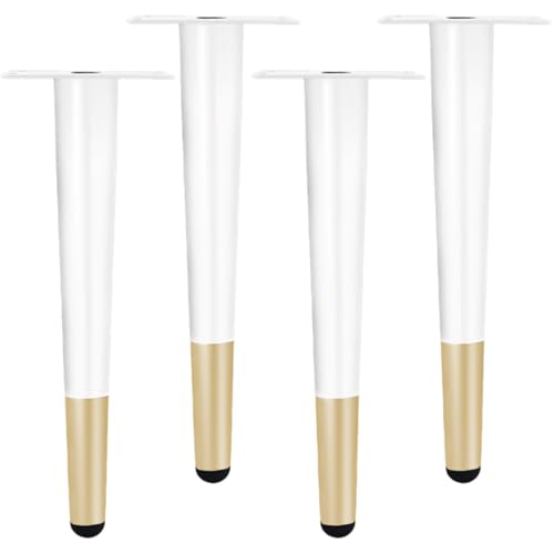 Tischbeine Höhenverstellbar, Tischbeine Weiß mit Gold Möbelfüße Metall Möbelfüße Konisch 4 Stück Möbelbeine Kaltgewalztem Stahl Sofafüße Höhe: 10-100cm Bankbeine Sockelfüße mit Schrauben 55cm/21.7" von ZestomZ