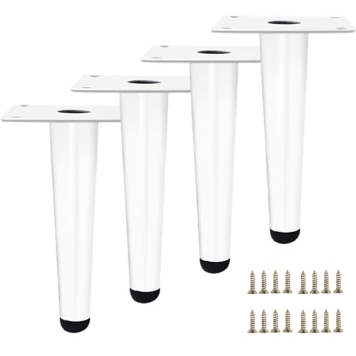 Tischbeine Weiß, Tischbeine Couchtisch Möbelfüße Metall Möbelfüße Konisch 4 Stück Möbelbeine Kaltgewalztem Stahl Sofafüße Höhe: 10-100cm für Sockelfüße Esstisch Bankbeine mit Schrauben 25cm/9.8" von ZestomZ