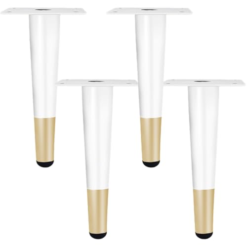 Tischbeine Weiß mit Gold, Tischbeine Couchtisch Möbelfüße Metall Möbelfüße Konisch 4 Stück Möbelbeine Kaltgewalztem Stahl Sofafüße Höhe: 10-100cm Sockelfüße Esstisch Bankbeine mit Schrauben 35cm/13.8" von ZestomZ