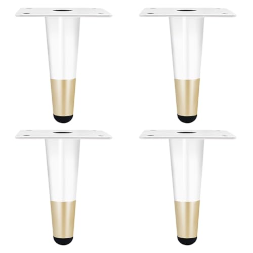 Tischbeine Weiß mit Gold, Tischbeine Couchtisch Möbelfüße Metall Möbelfüße Konisch 4 Stück Möbelbeine Kaltgewalztem Stahl Sofafüße Höhe: 10-100cm Sockelfüße Esstisch Bankbeine mit Schrauben 10cm/4" von ZestomZ
