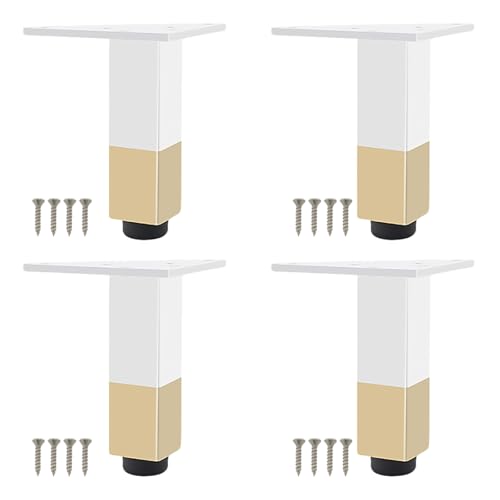 Weiß mit Gold, Möbelfüße Verstellbar Möbelbeine Metall Tischbeine Couchtisch Tischbeine Outdoor Aluminiumlegierung Sofafüße Höhe: 6-40cm Bank Füße Sockelfüße Schrankfüße Couch 4 Stück 12cm/4.7" von ZestomZ