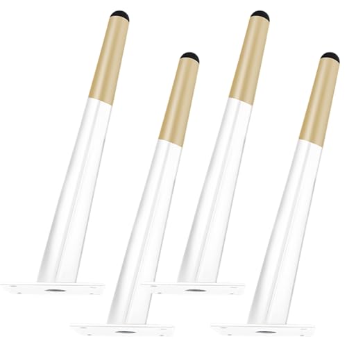 Weiß mit Gold, Möbelfüße Verstellbar Möbelfüße Konisch Möbelbeine Metall Tischbeine Couchtisch Tischbeine Outdoor Kaltgewalztem Stahl Sofafüße Höhe: 10-100cm Bank Füße Sockelfüße 4 Stück 60cm/23.6" von ZestomZ