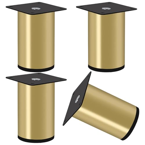 ZestomZ Tischbeine Edelstahl, Tischbeine Couchtisch 4 Stück Tischfüße Metall Gold Möbelfüße Rund Schrankbeine Sofafusse Höhe: 3-20cm für Sockelfüße Esstischbeine Bank Füße mit 16 Schrauben 8cm/3.1" von ZestomZ