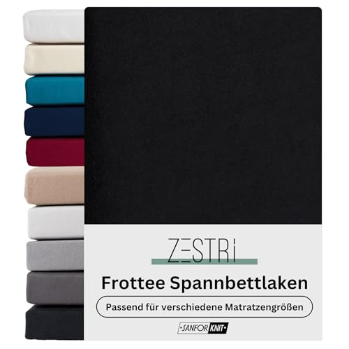 Frottee Spannbettlaken | Schwarz | 180x200-200x200 cm | Winter Bettlaken | Extra Dickes Material 160g/m² | Oeko-TEX Made in Green, Hautsympathisch, Atmungsaktiv von Zestri