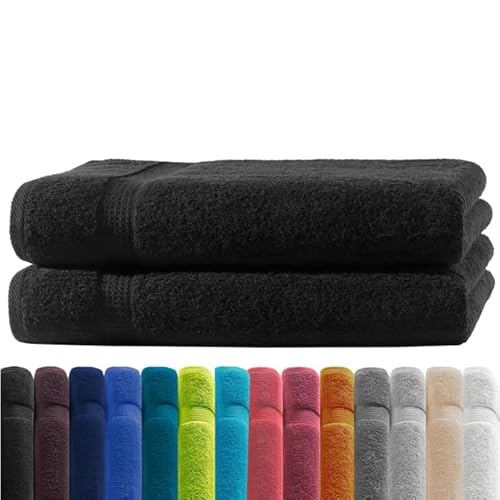 Zestri Frottier Duschhandtuch 2er-Set | Duschtuch Schwarz 70x140 | 100% Baumwolle 500g/m² | Öko-Tex Standard 100 Handtuch von Zestri