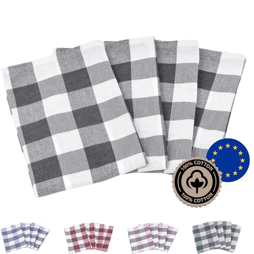Zestri 4er-Set Geschirrtücher - Made IN EU - 100% Baumwolle - Kariert Geschirrhandtücher Saugstark Anthrazit | 50 x 70 cm von Zestri