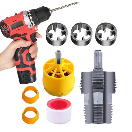Pipe Threader Kit - 1/2 Zoll 3/4 Zoll 1 Zoll Pipe -Threader -Set, langlebiger Rohr -Tap -Würfel -Set | Power Drill Water Pipe Threader, Hochleistungs-Rohrgewindewerkzeug für Reparaturen zu Hause, Sani von Zestvria