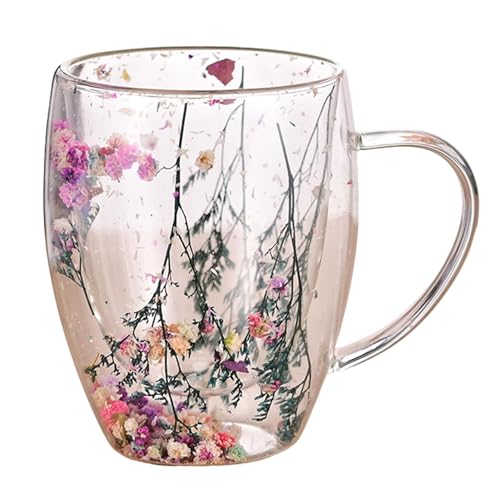 Zetqhuu 350 Ml Getrocknete Blume Doppelwandige Glasbecher Mit Griff,Doppelwandige Kaffeetasse,Doppelwandiger Isolierbecher Aus Glas Für Den Haushalt von Zetqhuu