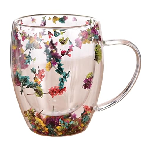 Zetqhuu 350 Ml Getrocknete Blume Doppelwandige Glasbecher Mit Griff,Doppelwandige Kaffeetasse,Doppelwandiger Isolierbecher Aus Glas Für Den Haushalt von Zetqhuu