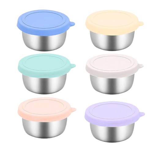 Zetqhuu Salatdressing Behälter, 40ml Edelstahl Salatdressing Töpfe Mit Silikon Deckel, 6 Stück Wiederverwendbare Saucenbehälter Für Reise Picknick Party Schule Grillen von Zetqhuu