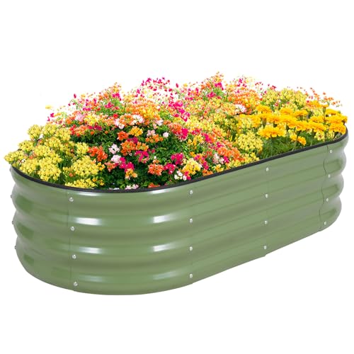 Zettfuly Galvanisiertes Hochbeet Kit - 120 x 60 x 30cm Outdoor Metall Pflanzkasten mit Sicherheitsrand und Handschuhe für Gemüse, Obst, Blumen, Kräuter (Oliver Grün, 1PC) von Zettfuly