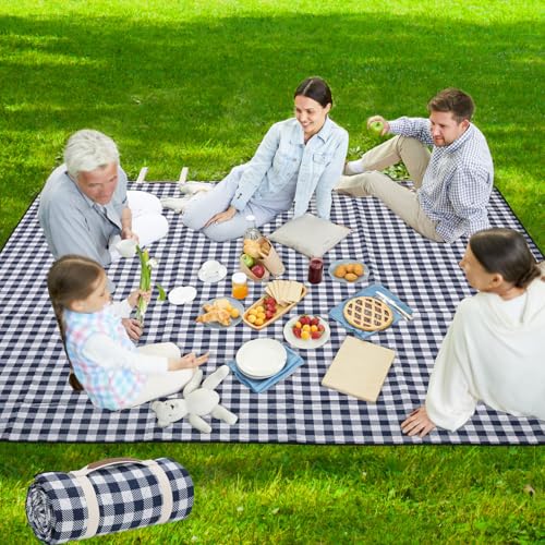 Zettfuly Picknickdecke Outdoor Extra Groß - 203 x 203 cm, tragbare wasserdichte Picknickdecke, maschinenwaschbare, 3-lagige Faltbare Picknickmatte mit sandabweisender Rückseite (Blau) von Zettfuly