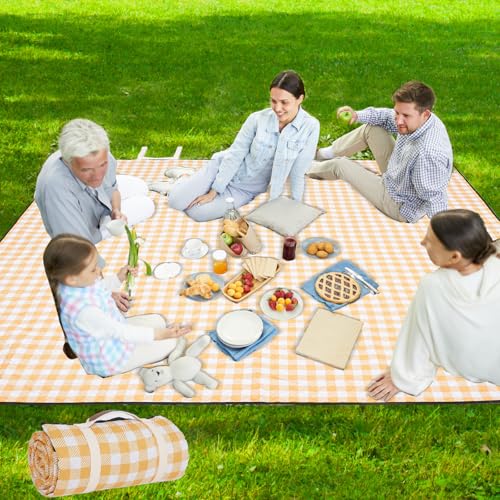 Zettfuly Picknickdecke Outdoor Extra Groß - 203 x 203 cm, tragbare wasserdichte Picknickdecke, maschinenwaschbare, 3-lagige Faltbare Picknickmatte mit sandabweisender Rückseite (Gelb) von Zettfuly