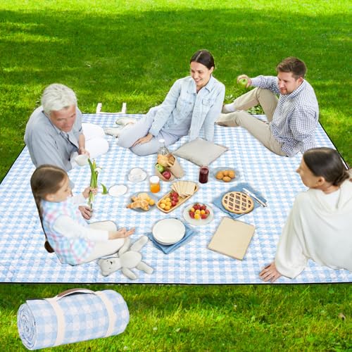 Zettfuly Picknickdecke Outdoor Extra Groß - 203 x 203 cm, tragbare wasserdichte Picknickdecke, maschinenwaschbare, 3-lagige Faltbare Picknickmatte mit sandabweisender Rückseite (Himmelblau) von Zettfuly