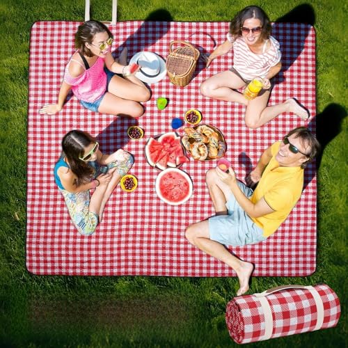 Zettfuly Picknickdecke Outdoor Extra Groß - 203 x 203 cm, tragbare wasserdichte Picknickdecke, maschinenwaschbare, 3-lagige Faltbare Picknickmatte mit sandabweisender Rückseite (Rot) von Zettfuly