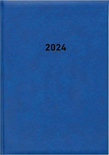 Buchkalender blau 2024 - Bürokalender 14,5x21 cm - 1 Tag auf 1 Seite - wattierter Kunststoffeinband - Stundeneinteilung 7 - 19 Uhr - 876-0015 von Zettler