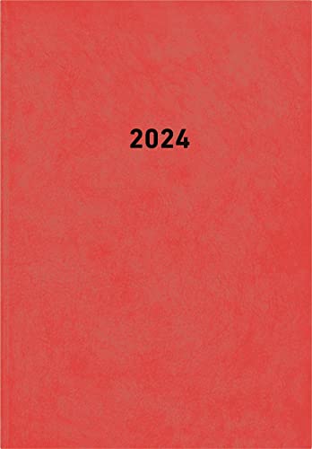 Buchkalender rot 2024 - Bürokalender 14,5x21 cm - 1 Tag auf 1 Seite - wattierter Kunststoffeinband - Stundeneinteilung 7 - 19 Uhr - 876-0011 von Zettler