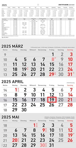 3-Monatskalender 2025 - 23,7x44,8 schwarz/rot - mit Motiv - Datumsschieber - 951-0011 von Zettler