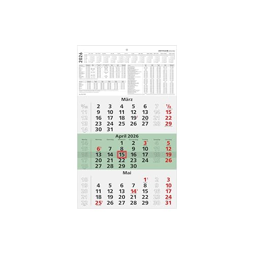3-Monatskalender Recycling 2026-29,7x48,8 cm - mit Kopftafel und Datumsschieber - Blauer Engel - Mehrmonatsplaner - 956-0700 von Zettler