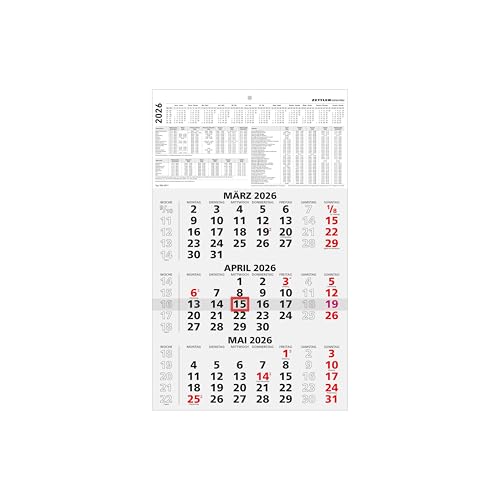 3-Monatskalender schwarz/rot 2026-29,7x48,8 - mit Kopftafel - Datumsschieber - 956-0000 3-Monatskalender schwarz/rot 2026-29,7x48,8 - mit Kopftafel - Datumsschieber - 956-0000 von Zettler