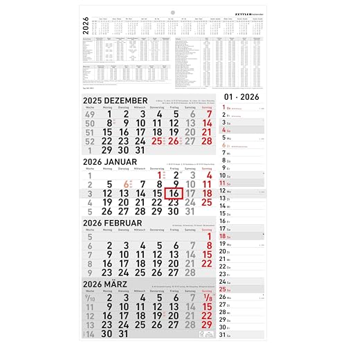 4-Monatskalender Kombi 2026 - Büro-Kalender 33x45 cm (geöffnet) - mit Datumsschieber - Zettler - 961-0011 von Zettler