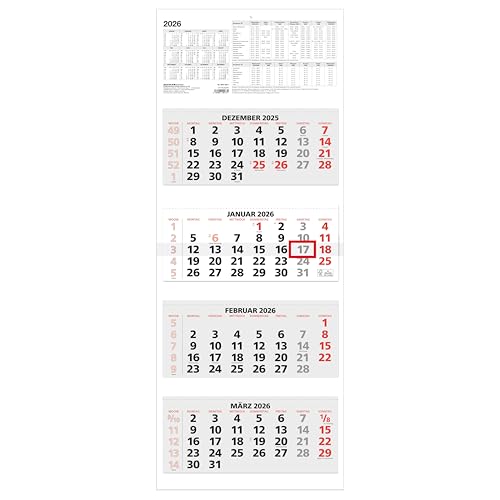 4-Monatskalender rot 2026-31x13,5 - mit Kopftafel - Datumsschieber - faltbar - 964-0011 4-Monatskalender rot 2026-31x13,5 - mit Kopftafel - Datumsschieber - faltbar - 964-0011 von Zettler