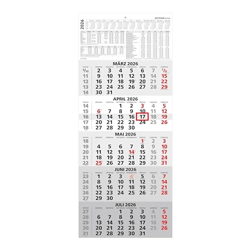 5-Monatskalender 2026 - Büro-Kalender 30x58 cm (geöffnet) - mit Datumsschieber - Zettler - 971-0011 von Zettler