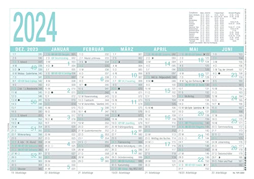 Arbeitstagekalender grau/türkis 2024 - A4 (29,7 x 21 cm) - 7 Monate auf 1 Seite - Tafelkalender - Plakatkalender - Jahresplaner - 909-0000 von Zettler