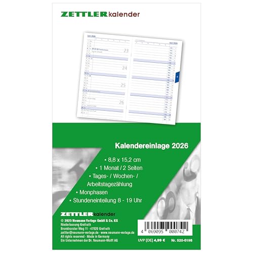 Kalender-Ersatzeinlage 2026 - für den Taschenplaner Typ 520-8,8x15,2 cm - 1 Monat auf 2 Seiten - separates Adressheft - faltbar - Notiz-Heft - 520-6198 Kalender-Ersatzeinlage 2026 - für den Taschenplaner Typ 520-8,8x15,2 cm - 1 Monat auf 2 Seiten - separates Adressheft - faltbar - Notiz-Heft - 520-6198 von Zettler