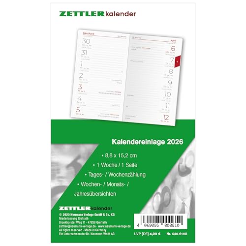 Kalender-Ersatzeinlage 2026 - für den Taschenplaner Typ 540-8,8x15,2 cm - 1 Woche auf 1 Seiten - separates Adressheft - faltbar - Notizheft - 540-6198 Kalender-Ersatzeinlage 2026 - für den Taschenplaner Typ 540-8,8x15,2 cm - 1 Woche auf 1 Seiten - separates Adressheft - faltbar - Notizheft - 540-6198 von Zettler