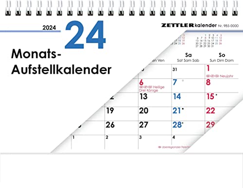 Monats-Aufstellkalender 2024 - 20x15 cm - 1 Monat auf 1 Seite - 4-sprachiges Kalendarium - inkl. Jahresübersicht - Monatsplaner - 985-0000 Monats-Aufstellkalender 2024 - 20x15 cm - 1 Monat auf 1 Seite - 4-sprachiges Kalendarium - inkl. Jahresübersicht - Monatsplaner - 985-0000 von Zettler