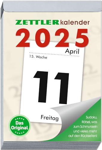 Tagesabreißkalender XXL 2025 - 9,9x14,3 cm - 1 Tag auf 1 Seite - mit Sudokus, Rezepten, Rätseln uvm. auf den Rückseiten - Bürokalender 313-0000 von Zettler