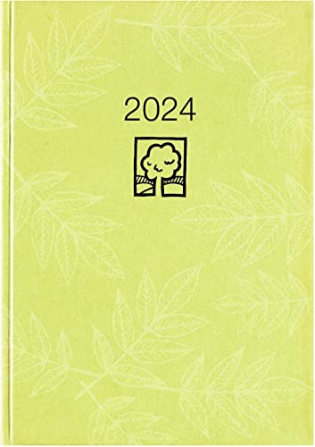 Taschenkalender grün 2024 - Bürokalender 10,2x14,2 - 1 Tag auf 1 Seite - robuster Kartoneinband - Stundeneinteilung 7-19 Uhr - Blauer Engel - 610-0713 von Zettler