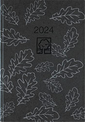 Taschenkalender schwarz 2024 - Bürokalender 10,2x14,2 - 1 Tag auf 1 Seite - robuster Kartoneinband - Stundeneinteilung 7-19 Uhr - Blauer Engel - 610-0721 von Zettler