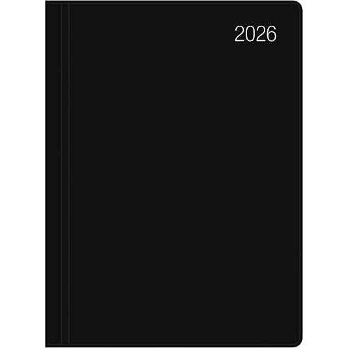 Taschenkalender schwarz 2026 - Bürokalender 10,2x14,2-1 Tag auf 1 Seite - flexibler Kunststoffeinband - Stundeneinteilung 7-19 Uhr - 610-1020 von Zettler