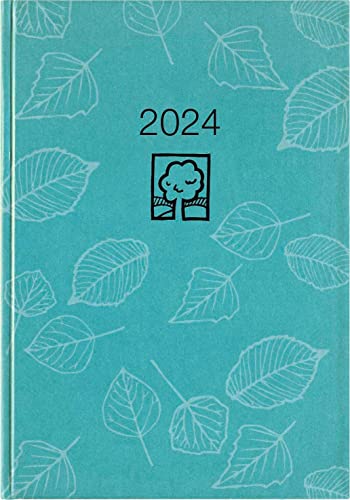 Taschenkalender türkis 2024 - Bürokalender 10,2x14,2-1 Tag auf 1 Seite - robuster Kartoneinband - Stundeneinteilung 7-19 Uhr - Blauer Engel - 610-0721 von Zettler