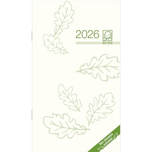 Taschenplaner Recycling 2026 - Bürokalender 8,8x15,2 cm - 1 Monat auf 2 Seiten - separates Adressheft - faltbar - Notizheft - Blauer Engel - 520-0700 von Zettler