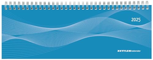 Tisch-Querkalender PP-Cover blau 2025 - Büro-Planer 29,7x10,5 cm - Tisch-Kalender - 1 Woche 2 Seiten - Ringbindung - Zettler von Zettler