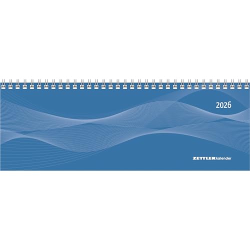 Zettler Tisch-Querkalender Profi blau 2026 – Wochenkalender 30 × 11 cm, 1 Woche/2 Seiten, mit Notizblatt & Jahresübersicht, Zeiteinteilung 8–21 Uhr, Monatsregister, Ringbindung, FSC-zertifiziert von Zettler