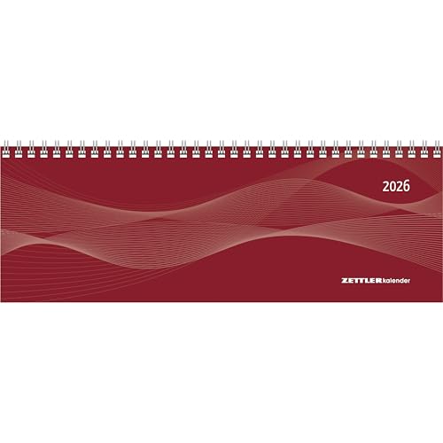 Zettler Tisch-Querkalender Profi rot 2026 – Wochenkalender 30 × 11 cm, 1 Woche/2 Seiten, mit Notizblatt & Jahresübersicht, Zeiteinteilung 8–21 Uhr, Monatsregister, Ringbindung, FSC-zertifiziert von Zettler