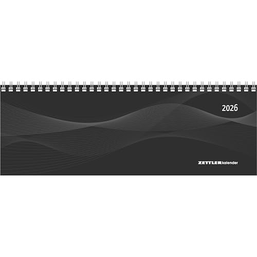 Tisch-Querkalender Profi schwarz 2026 - Büro-Planer 29,7x10,5 cm - Tisch-Kalender - 1 Woche 2 Seiten - Ringbindung - Zettler von Zettler