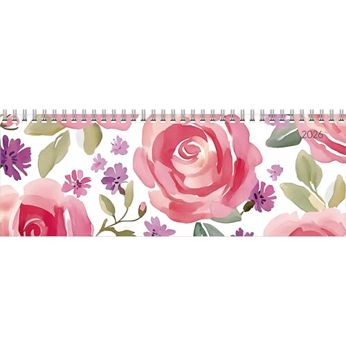Tisch-Querkalender Style Rosen 2026 - Büro-Planer 29,7x10,5 cm - Tisch-Kalender - 1 Woche 2 Seiten - Ringbindung - Zettler von Zettler