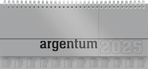 Tisch-Querkalender argentum 2025 - Büro-Planer 29,7x13,5 cm - Tisch-Kalender - 1 Woche 2 Seiten - silber - Ringbindung - Zettler von Zettler
