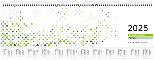 Tischquer-Kalender 2025 36,2x13,6 - 1W/2S grün/weißes Papier - verlängerte Rückwand - grün - Bürokalender 36,2x13,6 - 1 Woche 2 Seiten - Stundeneinteilung 7-20 Uhr - 137-0013-1 von Zettler