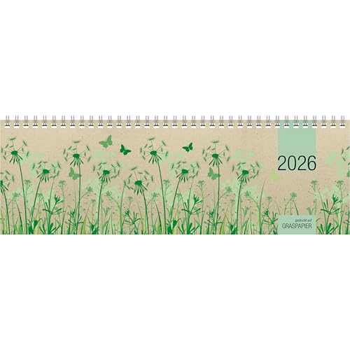 Tischquerkalender Graspapier 2026-32x10,5 cm - 1 Woche auf 2 Seiten - nachhaltiger Bürokalender - Stundeneinteilung 8-20 Uhr - 159-0640 von Zettler