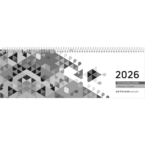 Tischquerkalender schwarz 2026-29,6x9,9 cm - 1 Woche auf 2 Seiten - Stundeneinteilung 7-19 Uhr - inkl. Jahresübersicht - Bürokalender - 116-0020 von Zettler
