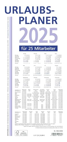 Urlaubsplaner 2025 100x29,7 - 16 Monate- Wandplaner - gefalzt - für 25 Personen - 992-0000 von Zettler