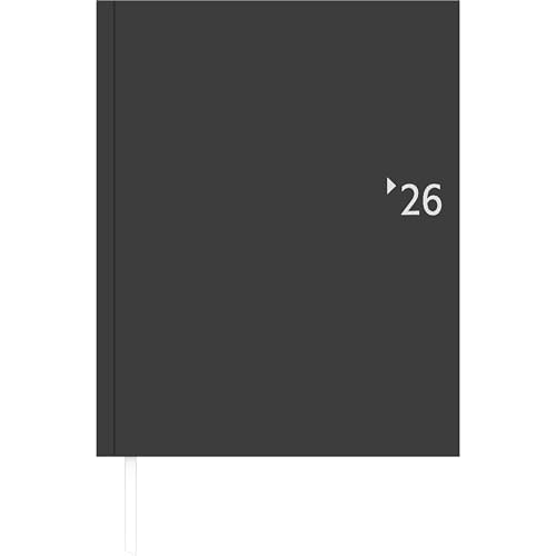 Zettler Wochenbuch anthrazit Leine Register 1W/2S 2026 – Buchkalender 21 x 26,5 cm mit 128 Seiten, Monatsregisterschnitt, 1 Woche auf 2 Seiten, 8-sprachiges Kalendarium, Leseband & FSC-zertifiziert von Zettler